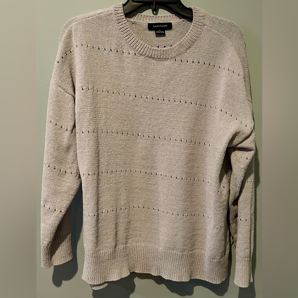 Women's Sanctuary Pointelle Contrast Tipping Pullover Sweater Gray Size Small